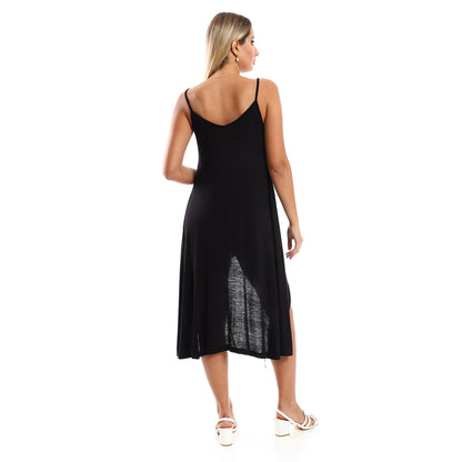 Jamila women spaghetti sleeves wide round collar dress