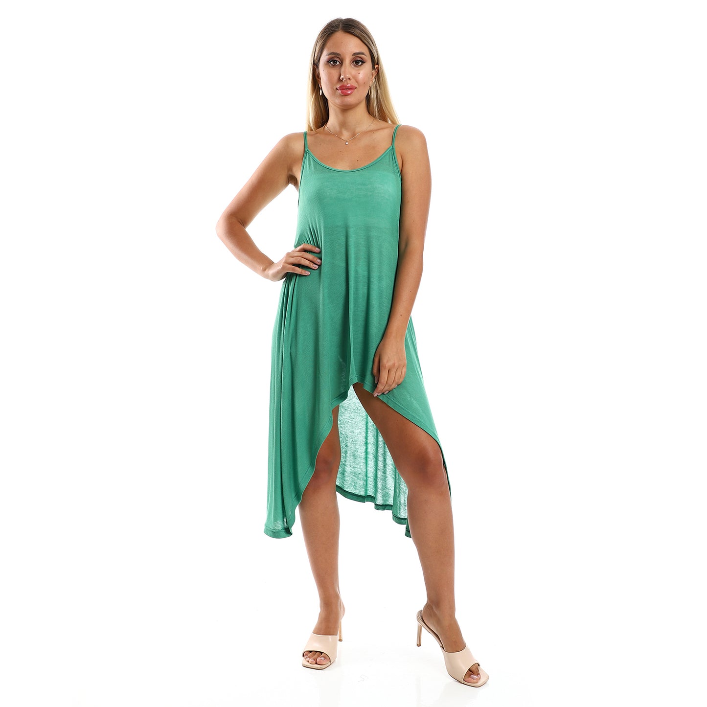 Jamila women spaghetti sleeves wide round collar dress