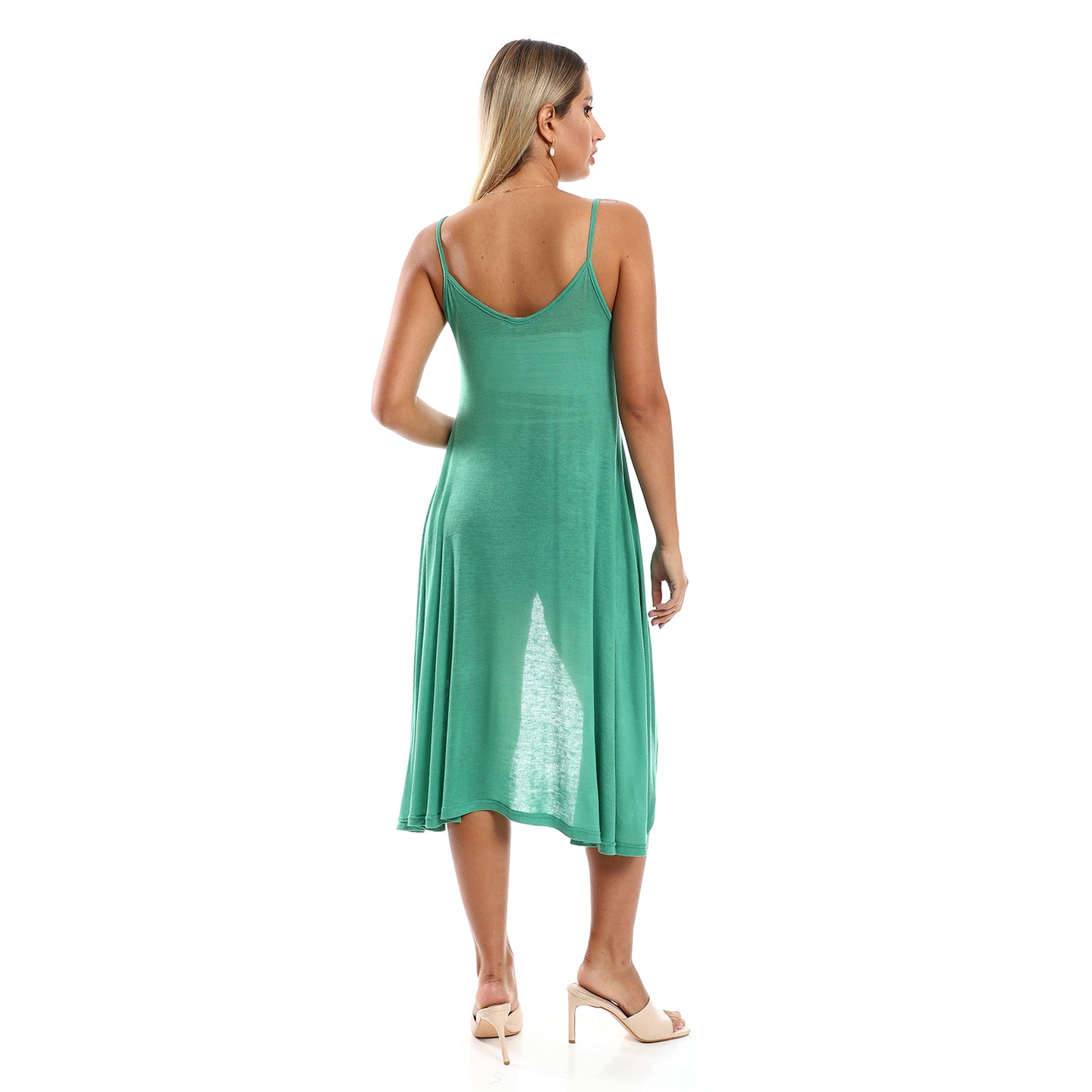 Jamila women spaghetti sleeves wide round collar dress