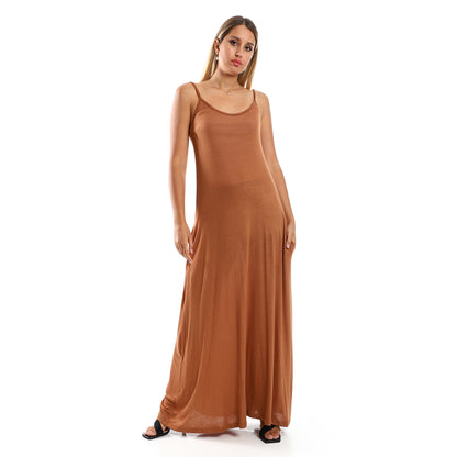 Jamila Women Spaghetti Sleeves Long Dress with Side Pockets