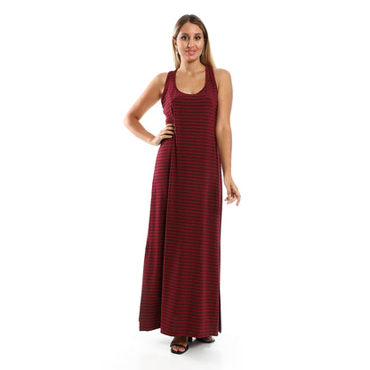 Jamila Women Striped Sleeveless Long Dress With Side Slits