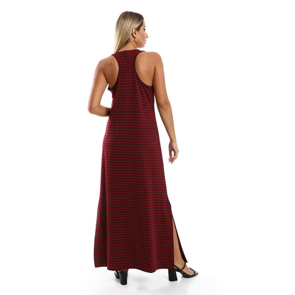 Jamila Women Striped Sleeveless Long Dress With Side Slits