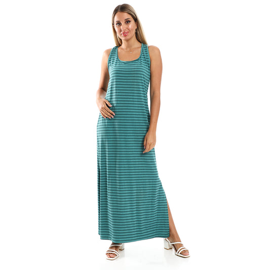 Jamila Women Striped Sleeveless Long Dress With Side Slits