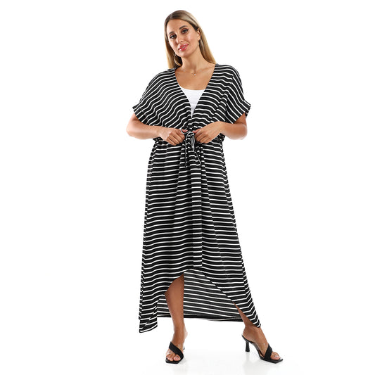 Jamila Women Plus Size Long Short Sleeves Striped Dress