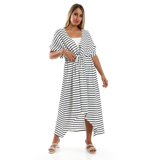 Jamila Women Plus Size Long Short Sleeves Striped Dress