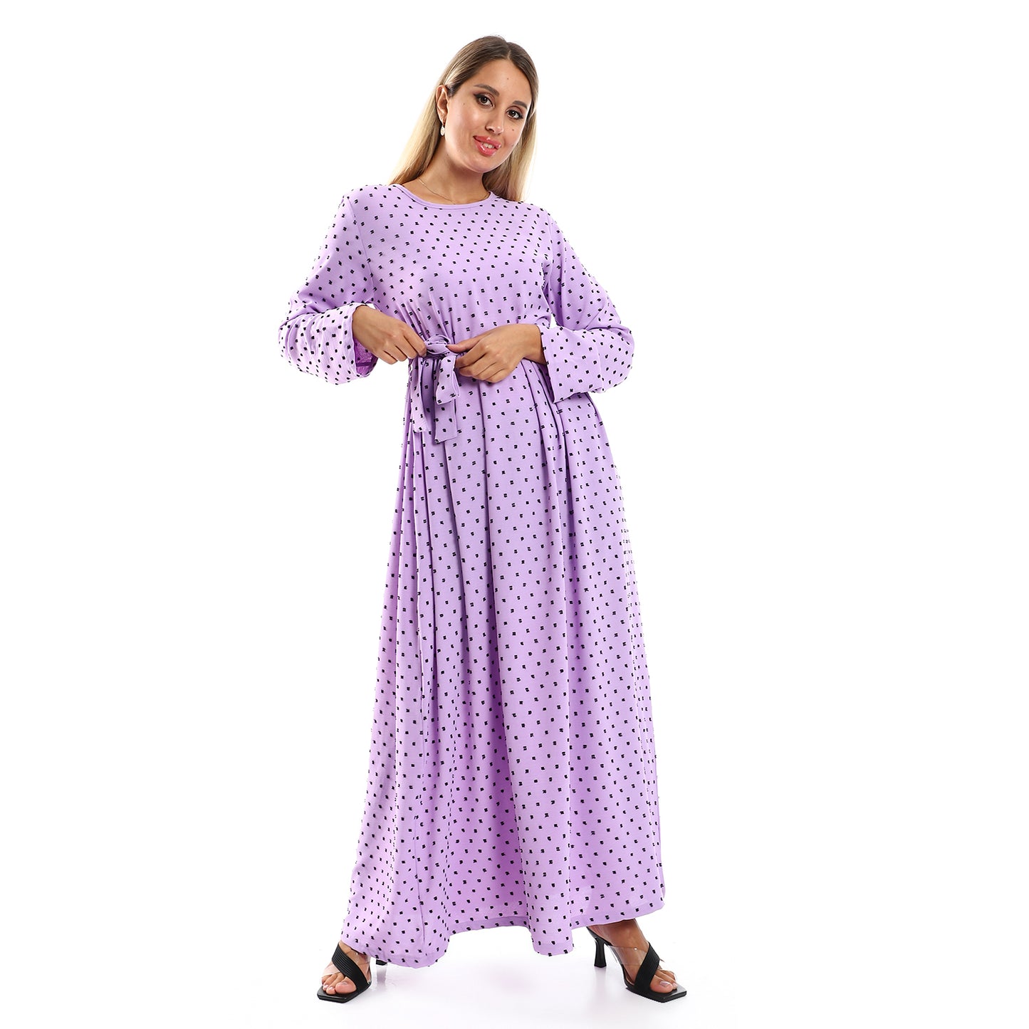 Jamila Women Long Sleeves Long Dress with Adjustable Belt