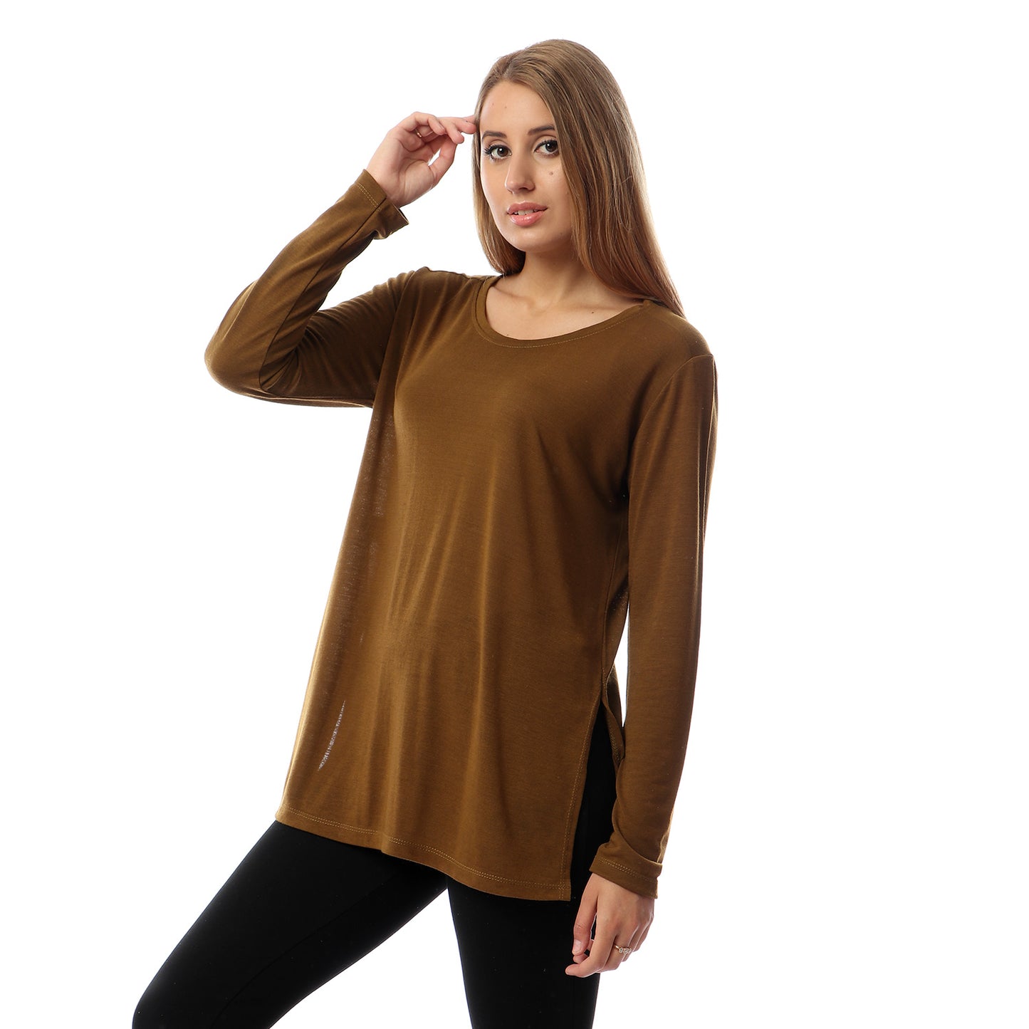 kady Side Slits Plain Long Sleeves Tee