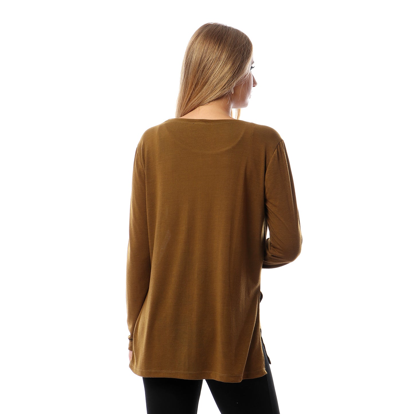 kady Side Slits Plain Long Sleeves Tee