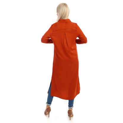 Jamila Women long sleeves soft satin buttoned shirt dress