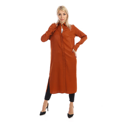 Jamila Women long sleeves soft satin buttoned shirt dress