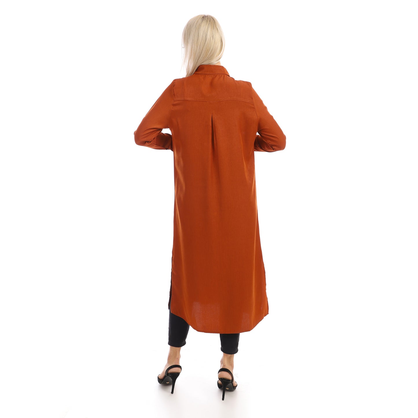 Jamila Women long sleeves soft satin buttoned shirt dress