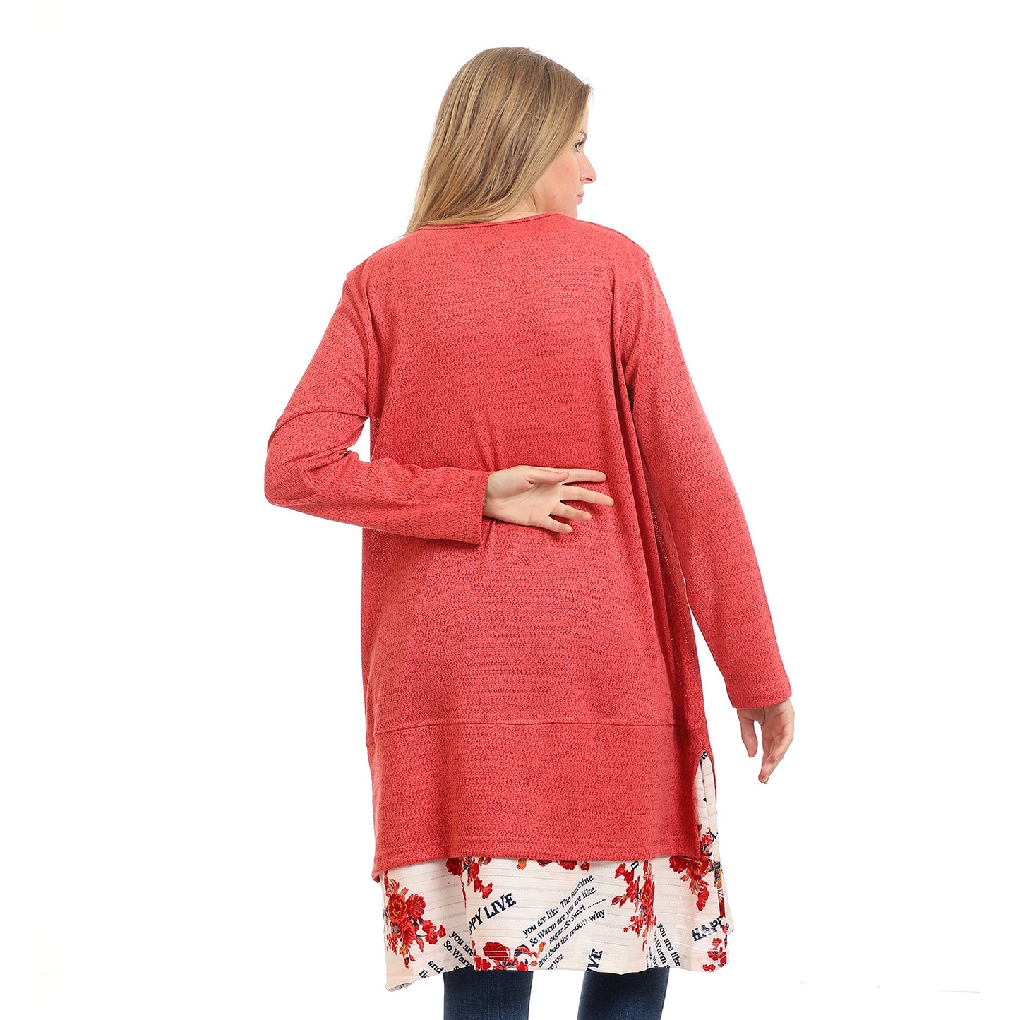 Kady-women-crew neck solid tunic top with floral trim
