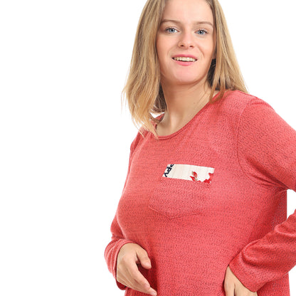 Kady-women-crew neck solid tunic top with floral trim