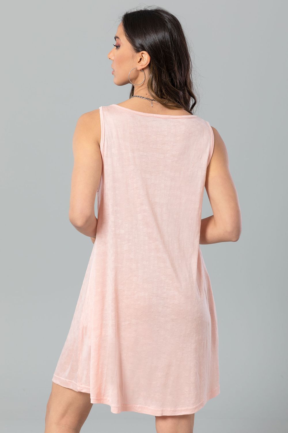 Kady Self Patterned Sleeveless Round Sleepshirt Women