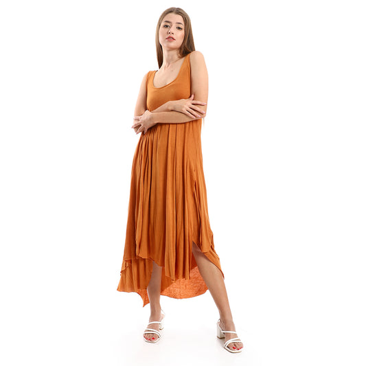 Jamila women high low deep round casual dress with side slits