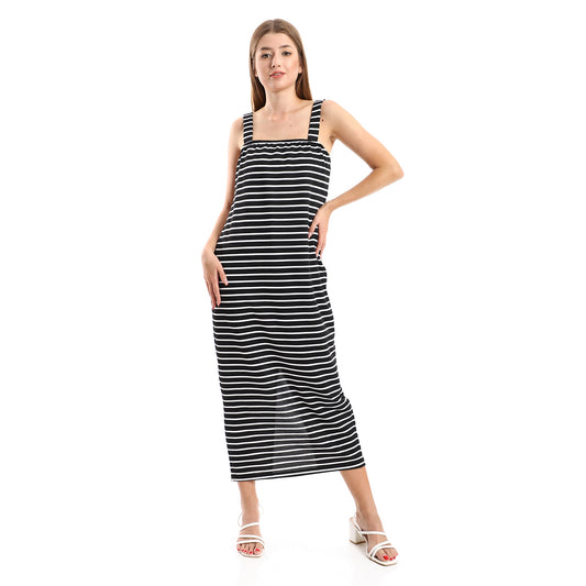 Jamila Women Sleeveless Striped Casual Dress With Side Slits