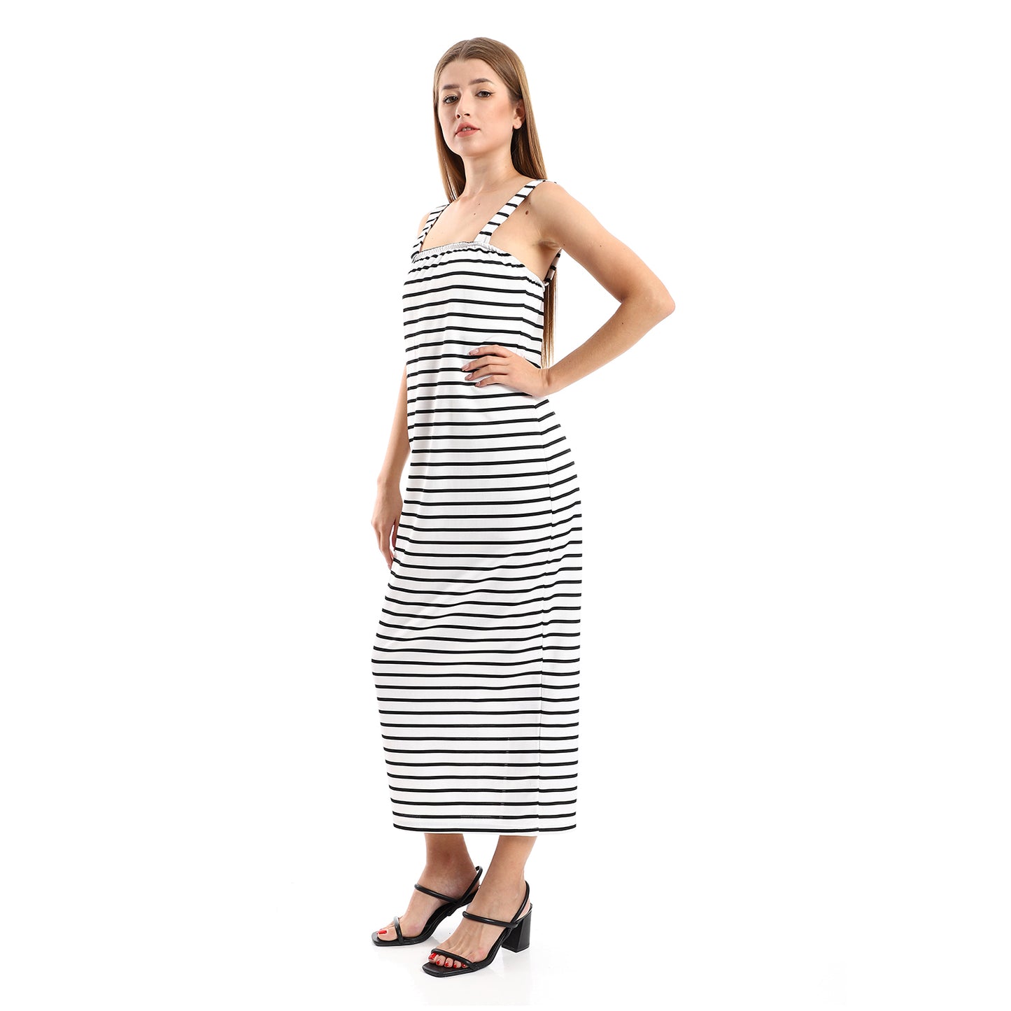 Jamila Women Sleeveless Striped Casual Dress With Side Slits