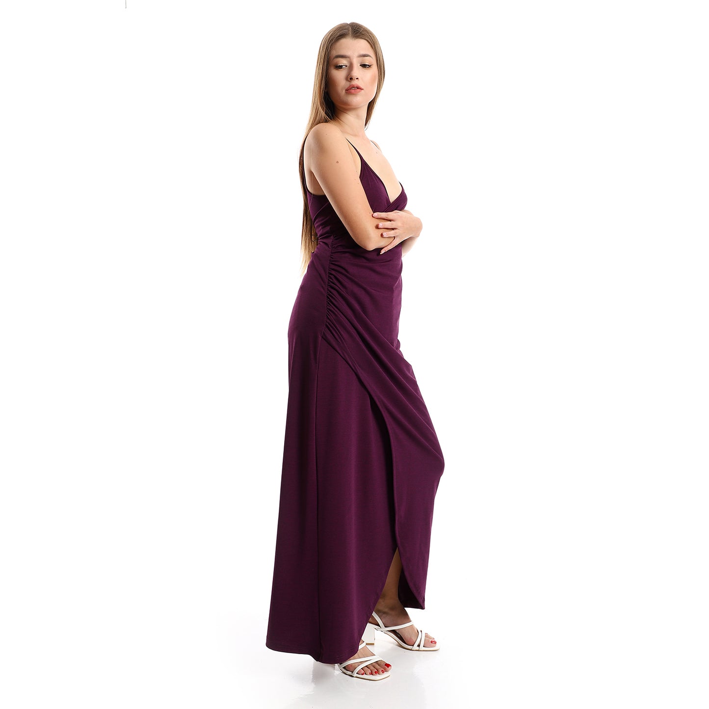 Jamila Women Casual Dress With Drape And Side Slit