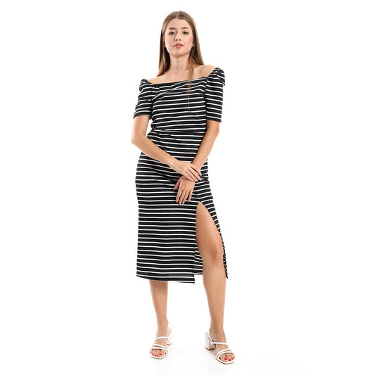 Jamila Women Striped Casual Dress With Side Slits