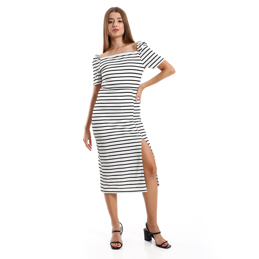 Jamila Women Striped Casual Dress With Side Slits