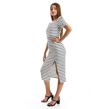 فستان جميلا نسائي مخطط كاجوال بفتحات جانبية