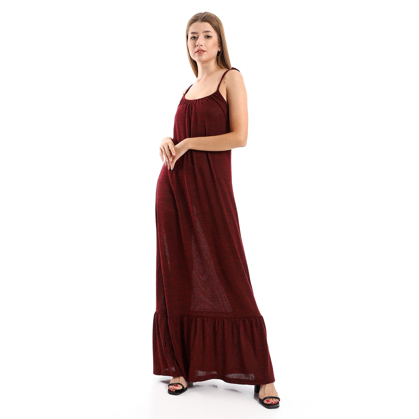 Jamila Women Knitted Wide Round Collar Tiered Casual Dress