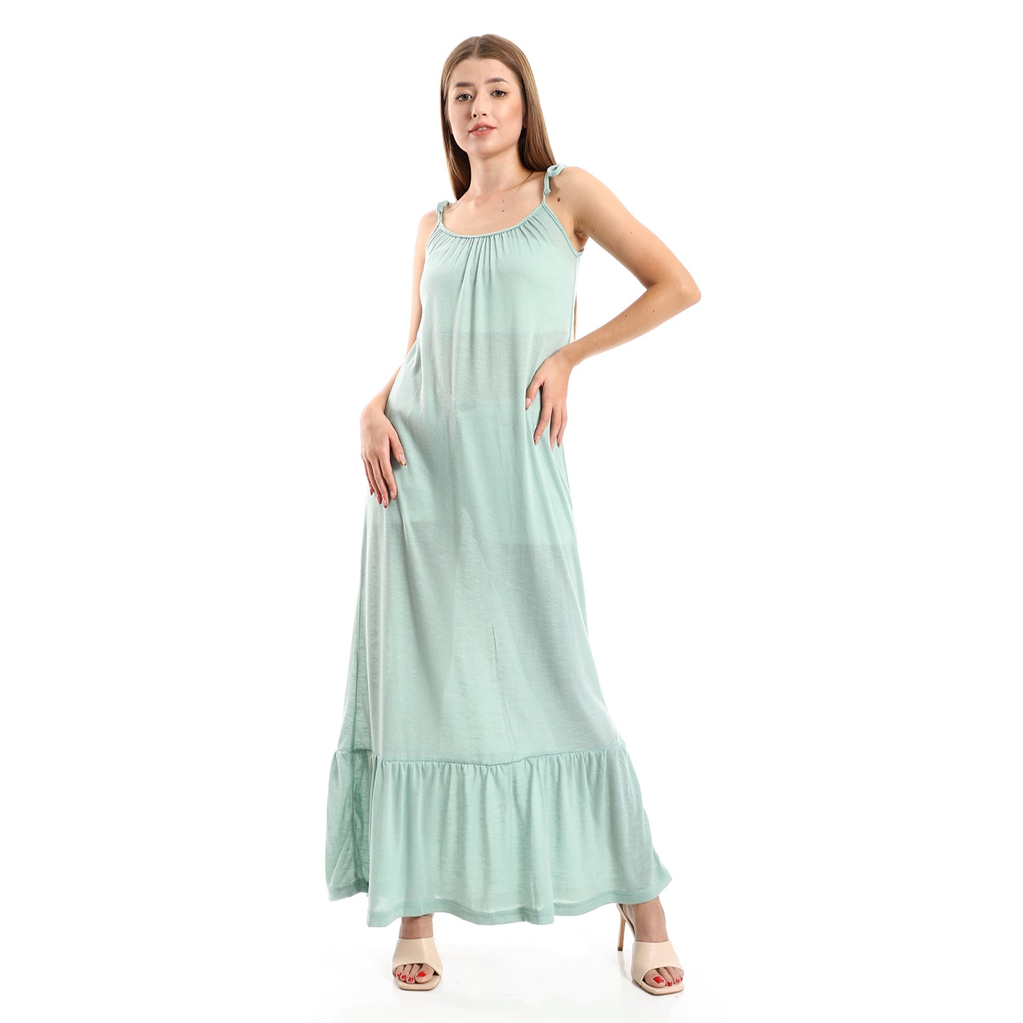 Jamila Women Knitted Wide Round Collar Tiered Casual Dress