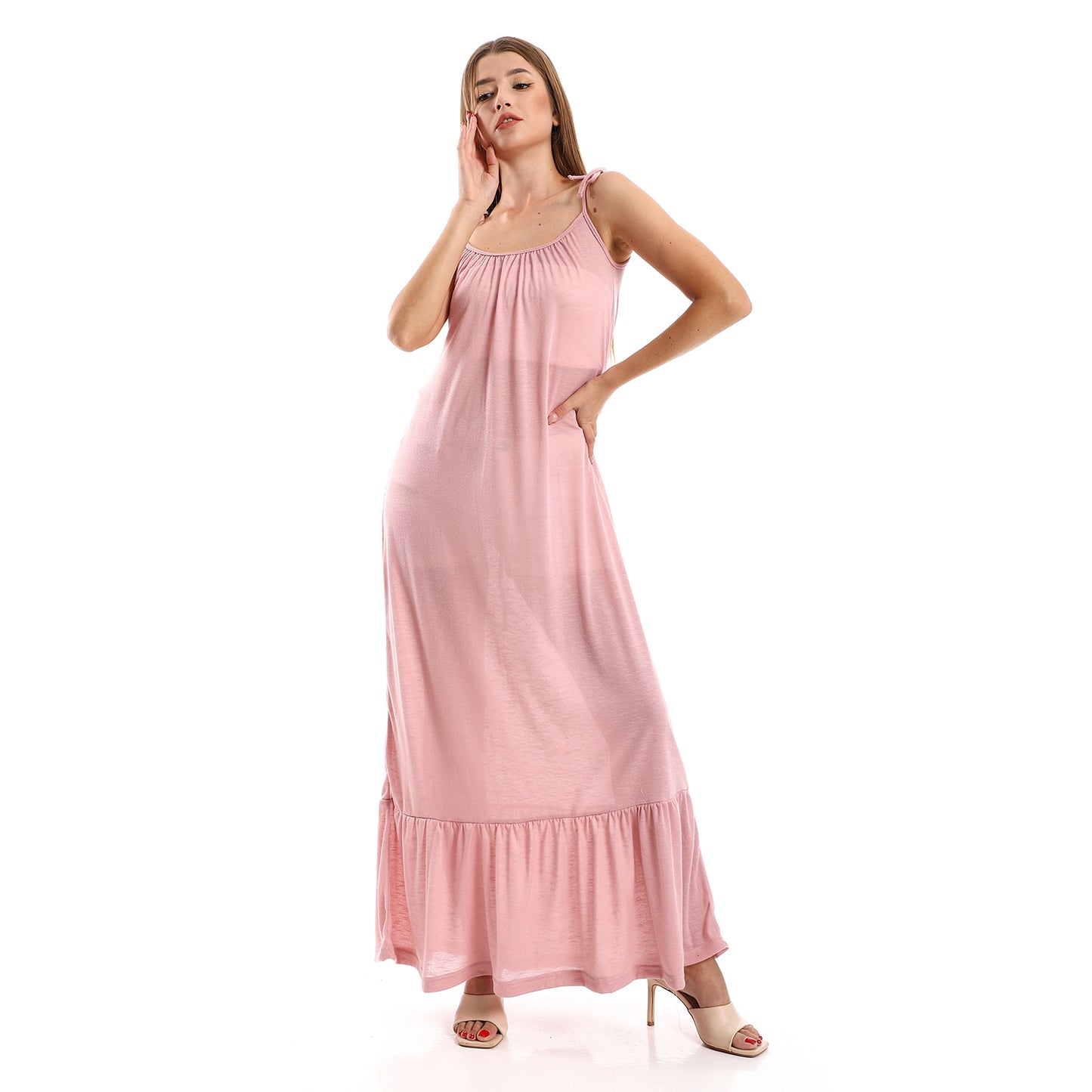 Jamila Women Knitted Wide Round Collar Tiered Casual Dress