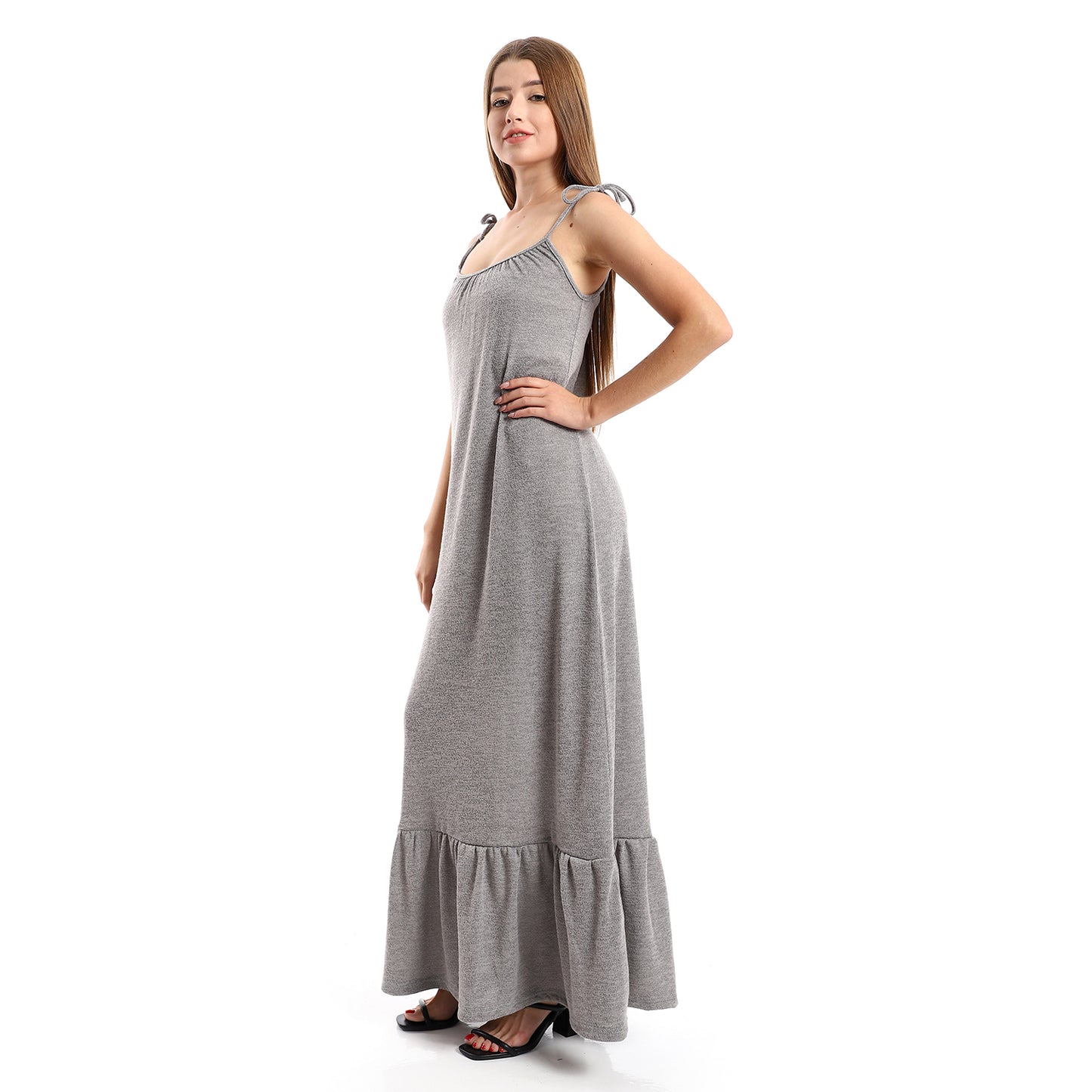 Jamila Women Knitted Wide Round Collar Tiered Casual Dress