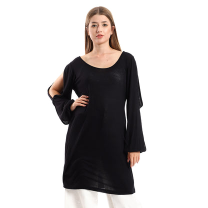Jamila Women Wide Round Collar Tunic With Sided Sleeves Slits