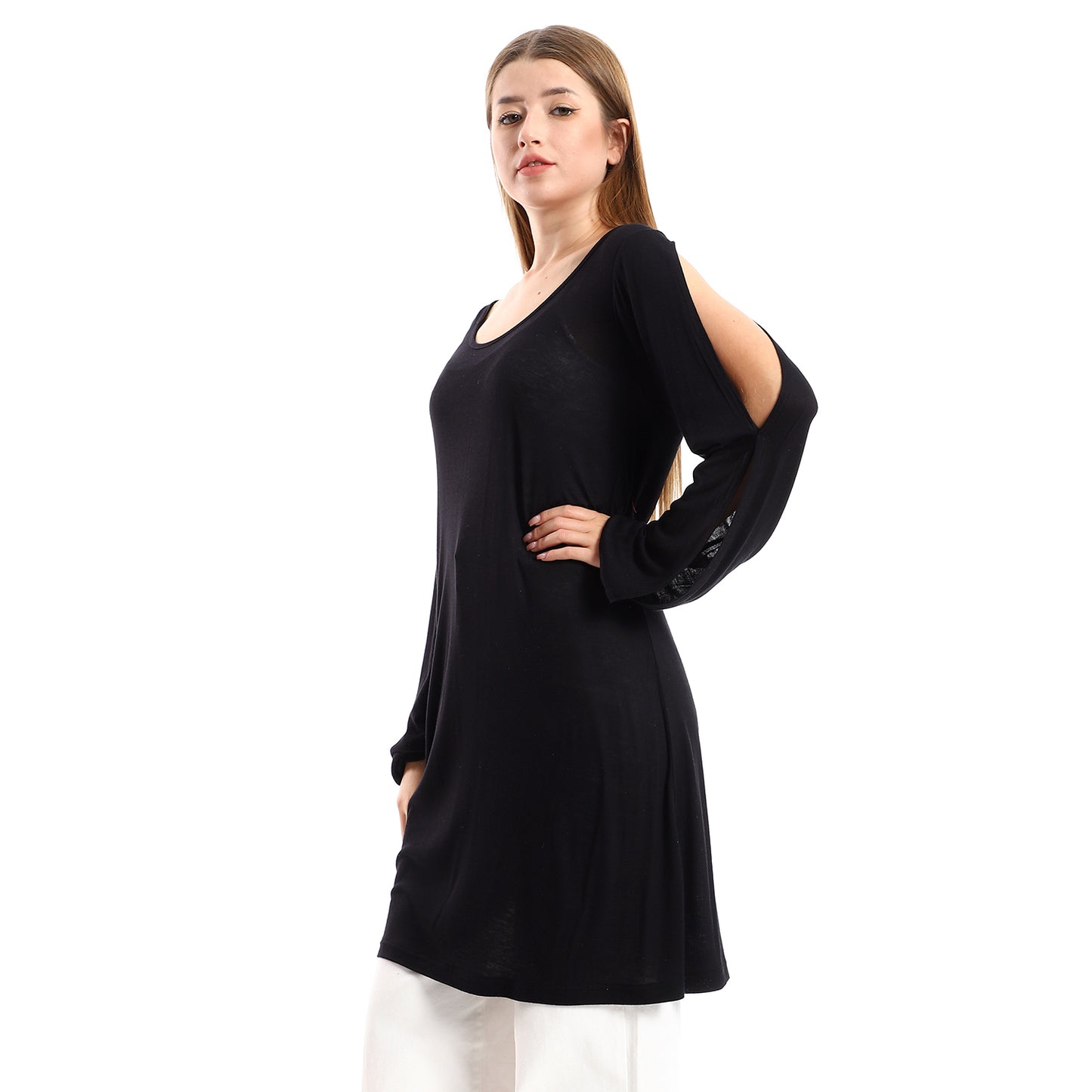 Jamila Women Wide Round Collar Tunic With Sided Sleeves Slits