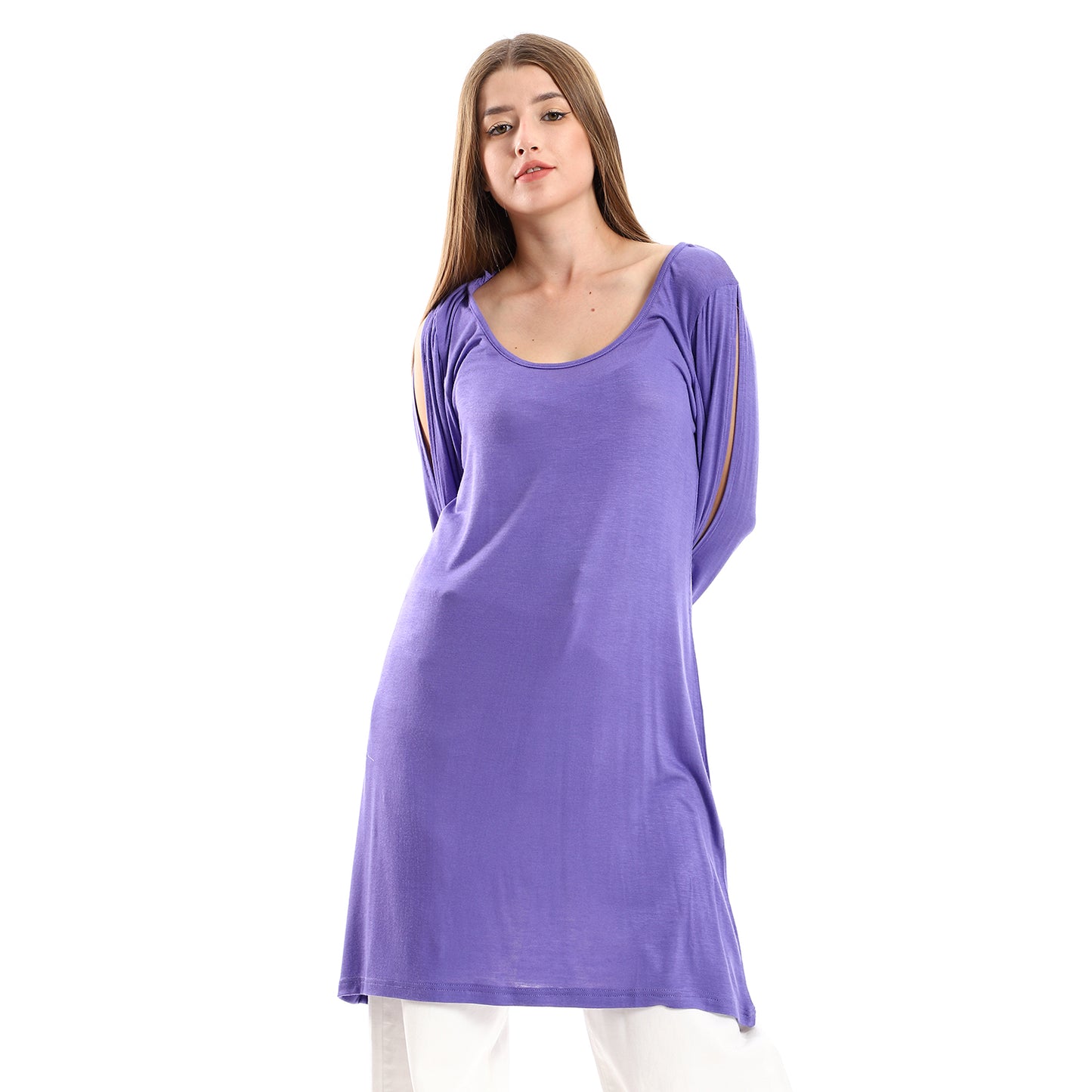 Jamila Women Wide Round Collar Tunic With Sided Sleeves Slits