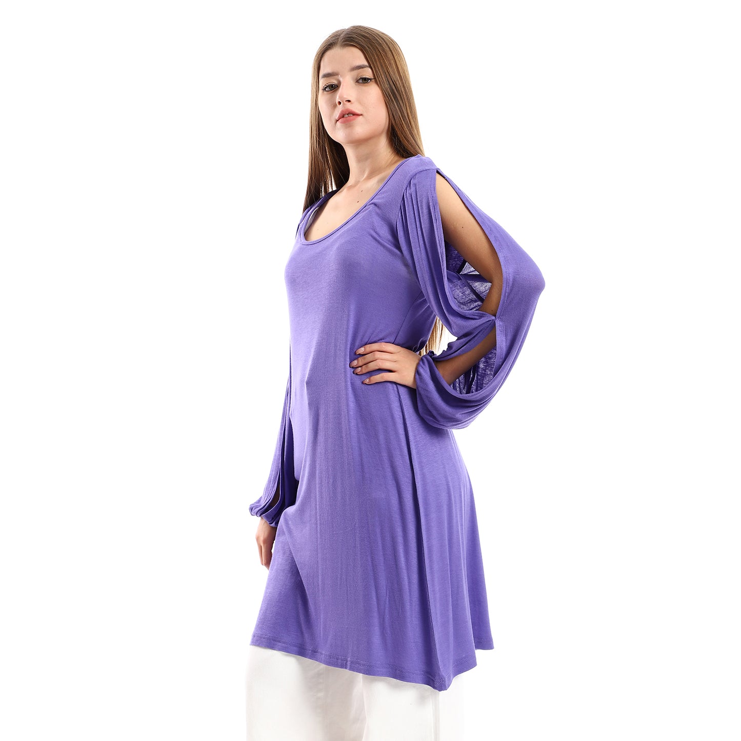 Jamila Women Wide Round Collar Tunic With Sided Sleeves Slits