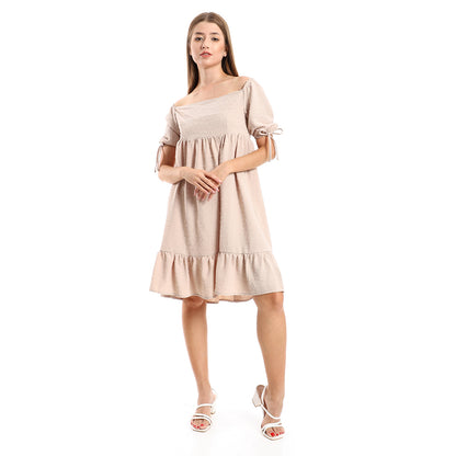 جميلة تونيك نسائي مخيط ذاتيًا بياقة مربعة وطبقات