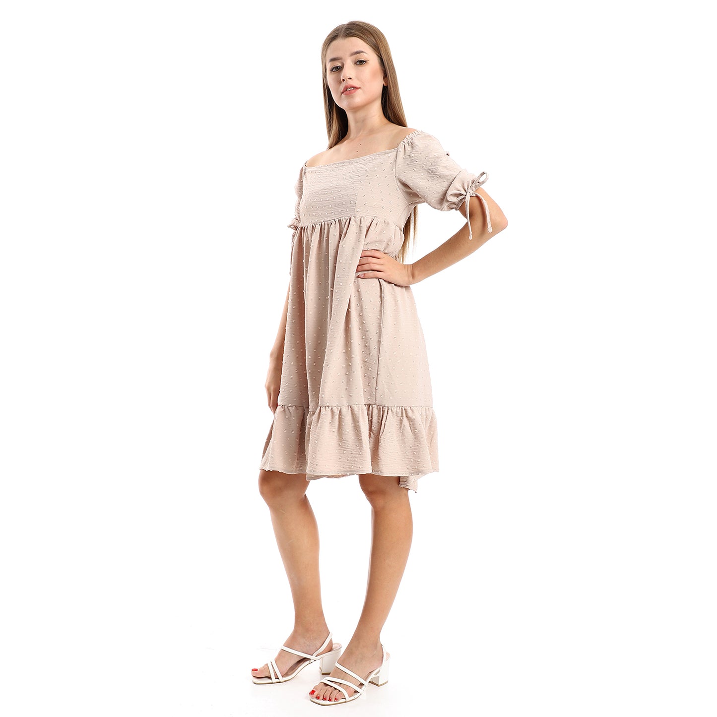 جميلة تونيك نسائي مخيط ذاتيًا بياقة مربعة وطبقات