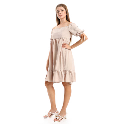 جميلة تونيك نسائي مخيط ذاتيًا بياقة مربعة وطبقات