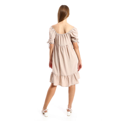 جميلة تونيك نسائي مخيط ذاتيًا بياقة مربعة وطبقات