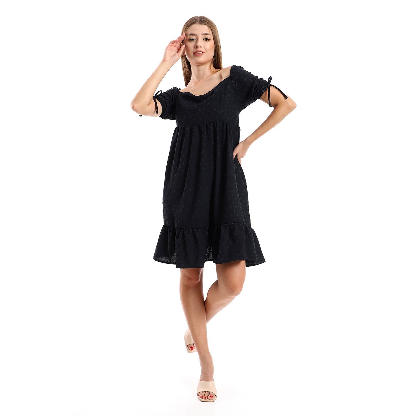 جميلة تونيك نسائي مخيط ذاتيًا بياقة مربعة وطبقات