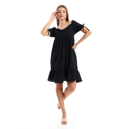 جميلة تونيك نسائي مخيط ذاتيًا بياقة مربعة وطبقات