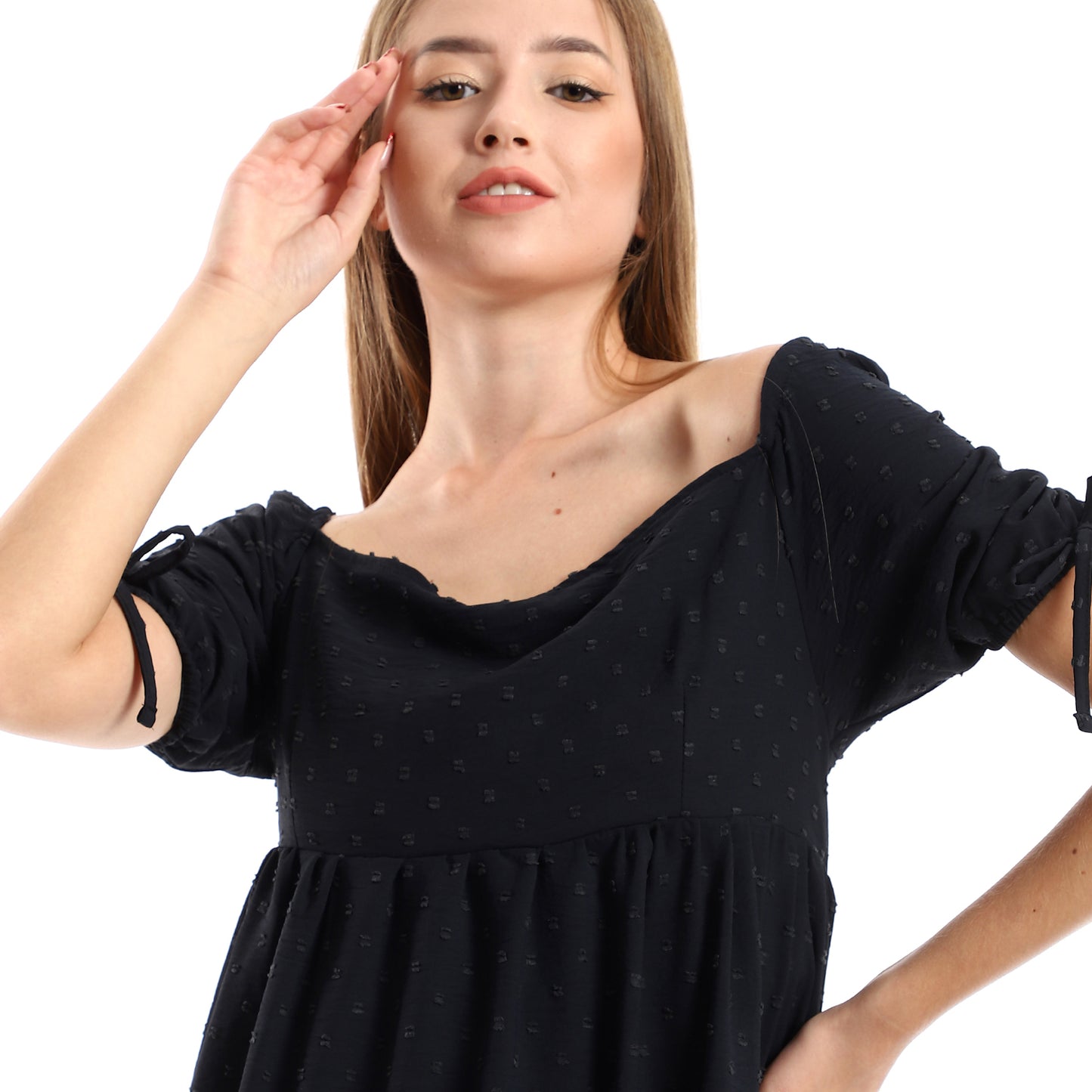 جميلة تونيك نسائي مخيط ذاتيًا بياقة مربعة وطبقات