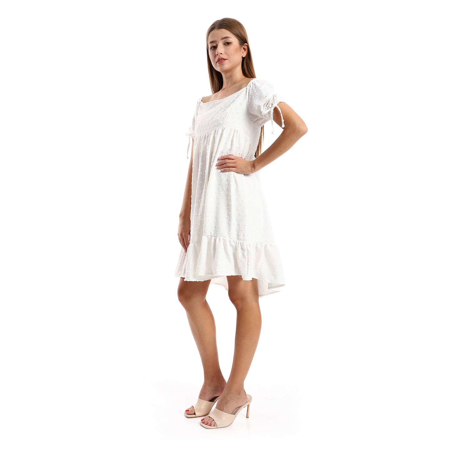 جميلة تونيك نسائي مخيط ذاتيًا بياقة مربعة وطبقات