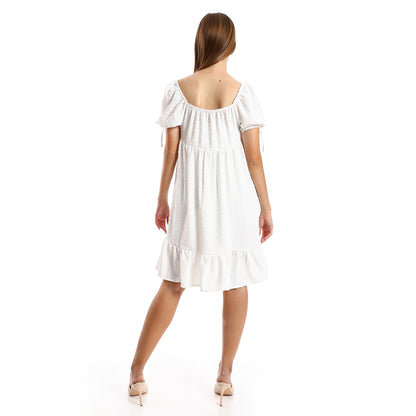 جميلة تونيك نسائي مخيط ذاتيًا بياقة مربعة وطبقات