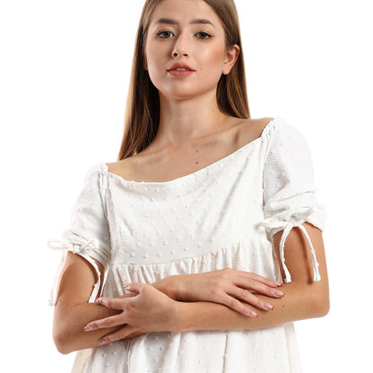 جميلة تونيك نسائي مخيط ذاتيًا بياقة مربعة وطبقات