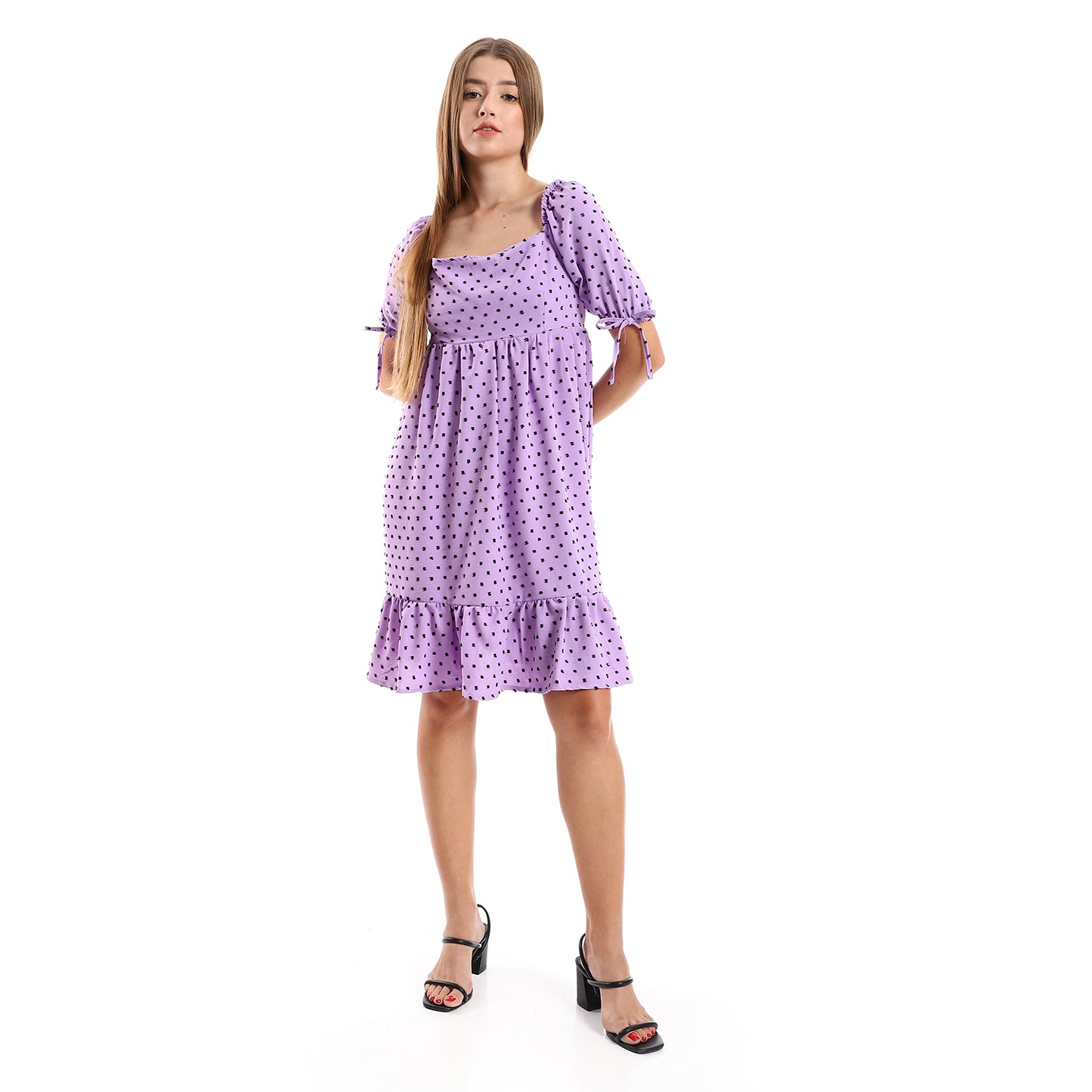 جميلة تونيك نسائي مخيط ذاتيًا بياقة مربعة وطبقات