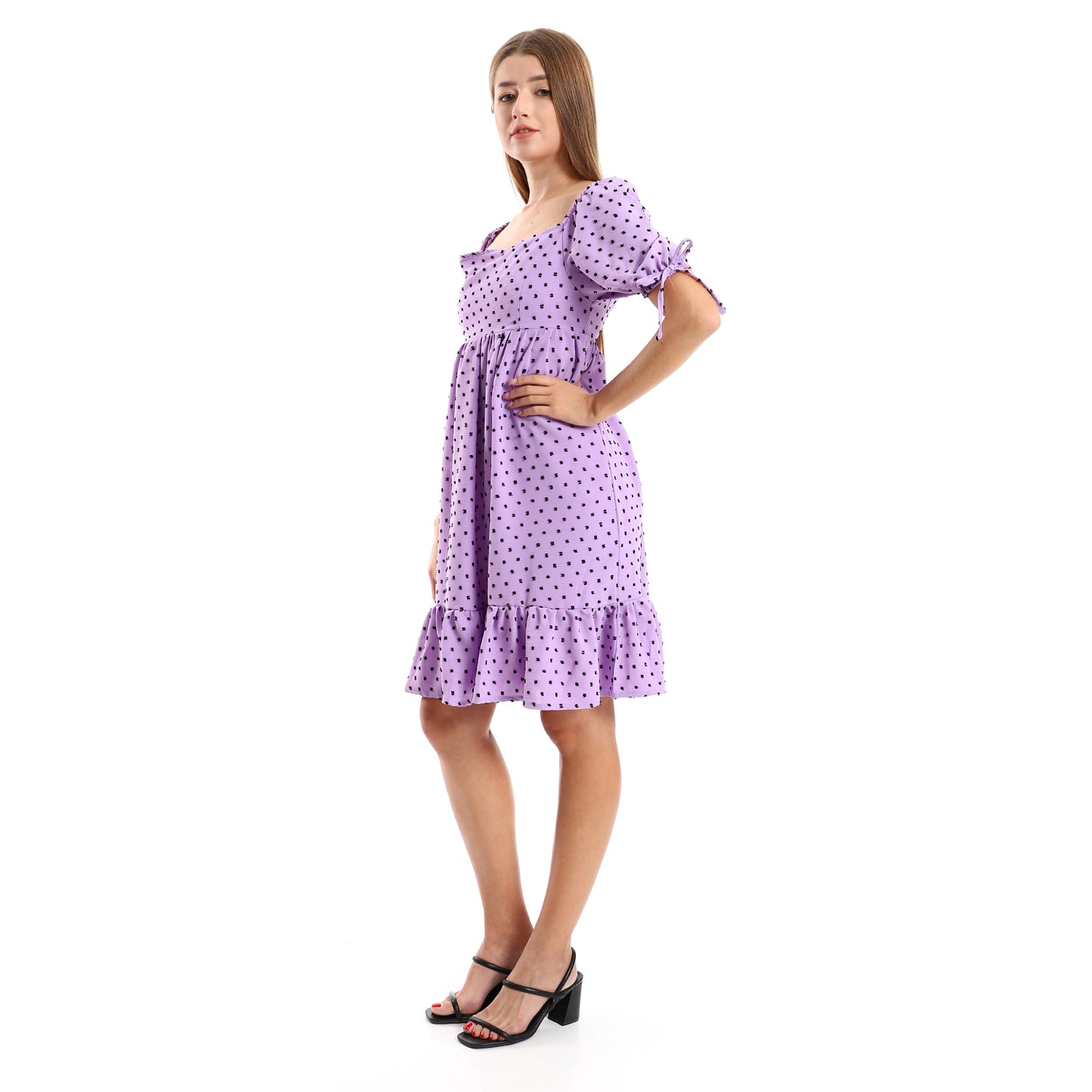 جميلة تونيك نسائي مخيط ذاتيًا بياقة مربعة وطبقات