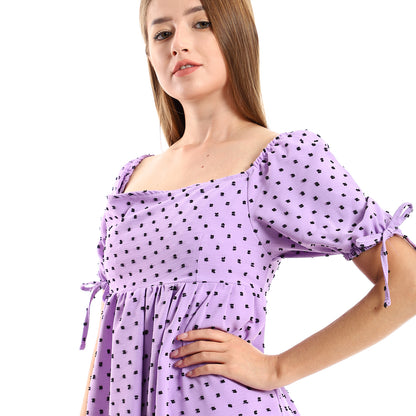 جميلة تونيك نسائي مخيط ذاتيًا بياقة مربعة وطبقات