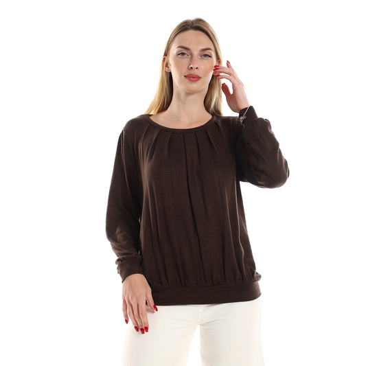 Jamila Women Knitted Round Neck Sweater With Decorative Hem