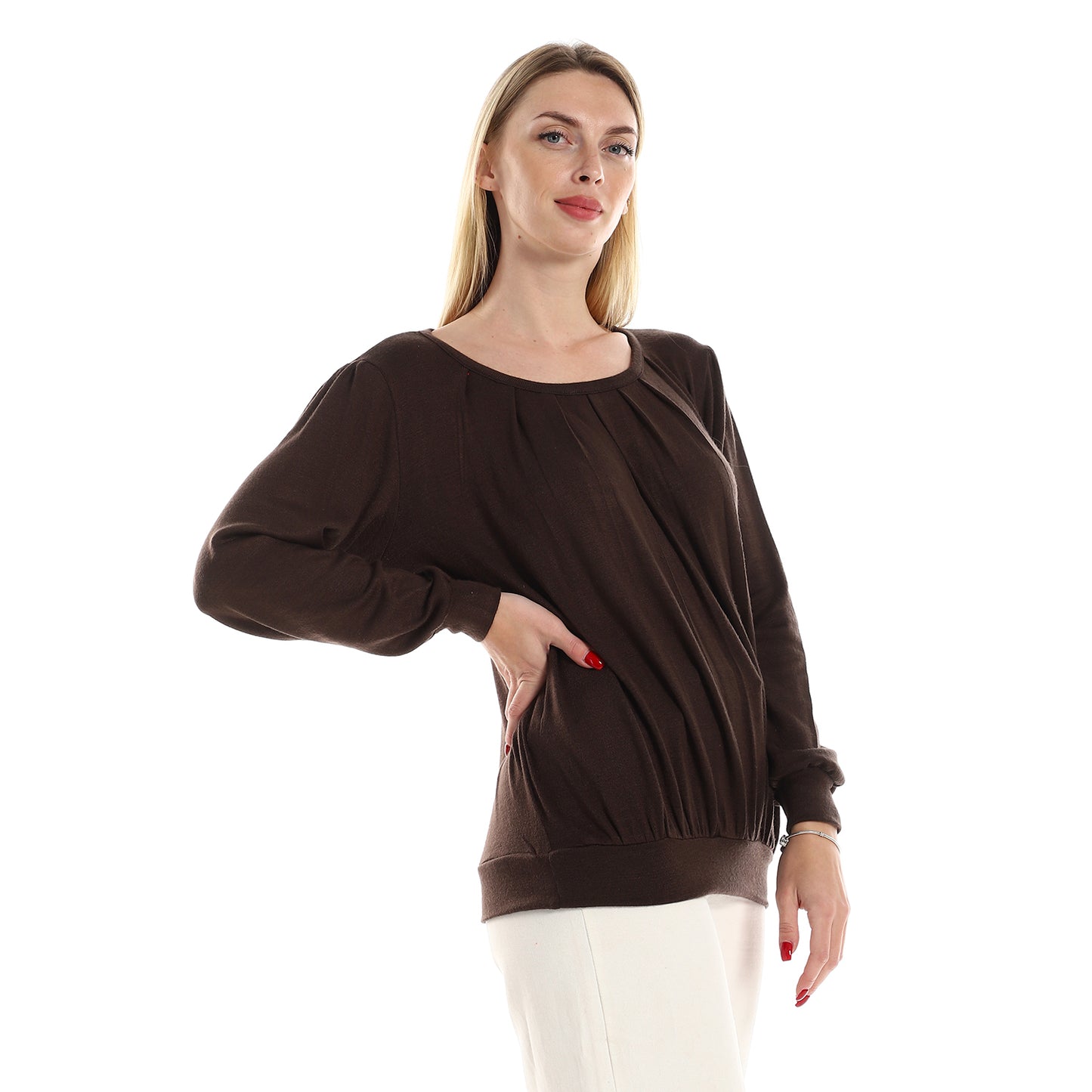 Jamila Women Knitted Round Neck Sweater With Decorative Hem