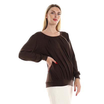 Jamila Women Knitted Round Neck Sweater With Decorative Hem