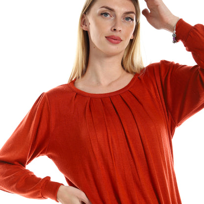 Jamila Women Knitted Round Neck Sweater With Decorative Hem